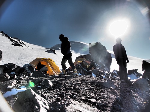 Mount Elbrus North Route - Lenz Rocks campsite at 4600m.