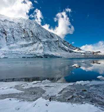 Annapurna Circuit - Partially frozen Tilicho Lake