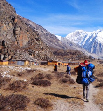 Trekking on the Kanchenjunga trail to north base camp