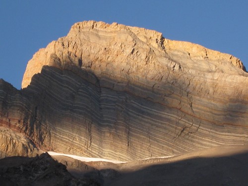 Colourful rock striations on the walk in to Aconcagua