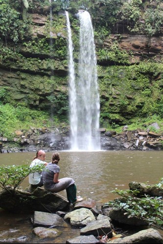 maliau basin guests at waterfall