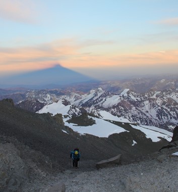 Shadow of Mount Aconcagua on horizon at dawn