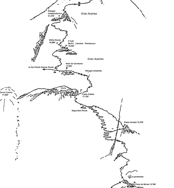 map of aconcagua, horcones route