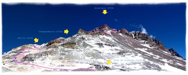 Summit features on the Aconcagua Horcones route