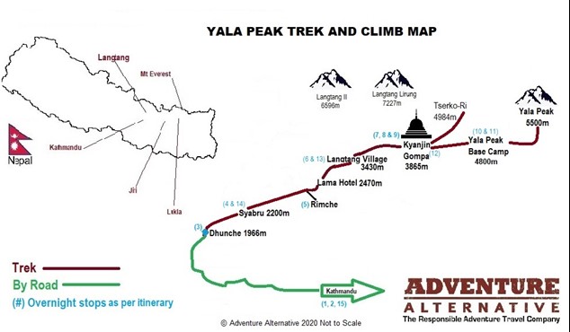 Yala Peak Trek and Climb Map