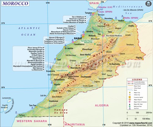 Map of Morocco showing Atlas Range