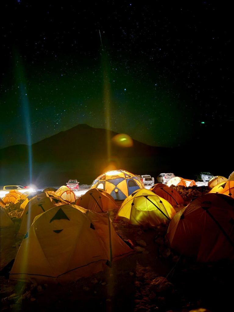 Night time at Laguna Verde Camp, Ojos del Salado Expedition.